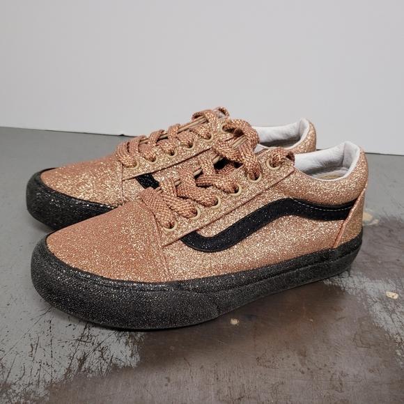 Vans Kids Unisex Off The Wall Skateboard Shoes Youth Size 3 Gold Glitter 508357 - Picture 7 of 9